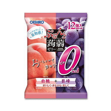 ORIHIRO Purunto Konjac Jelly Pouch Calorie Zero White Peach + Kyoho Grape 12 pieces pack